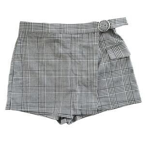 Forever 21 Black White Plaid Skort Belted Mini Skirt Shorts Size Medium